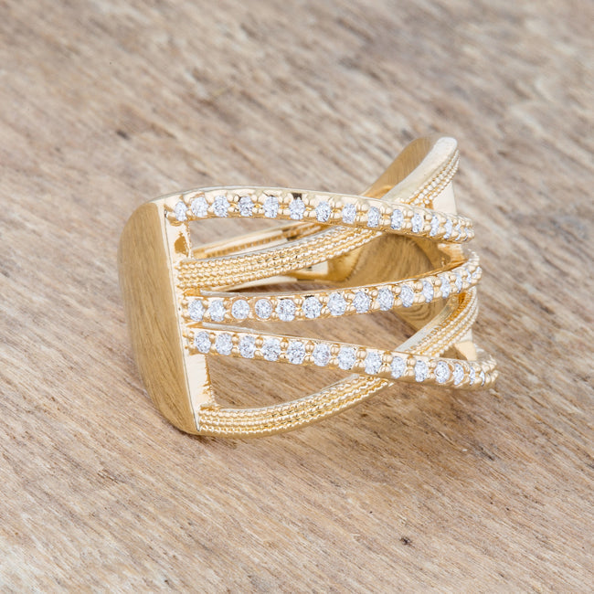 Couture Whisper Signature Line Greta 0.57ct CZ 14k Gold Wide Cocktail Cable Ring - Friggin Jewelry Fashion