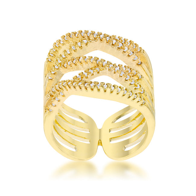 Refined Whisper Signature Edit Mandy 0.6ct CZ 14k Gold Contemporary Wide Ring - Friggin Jewelry Fashion