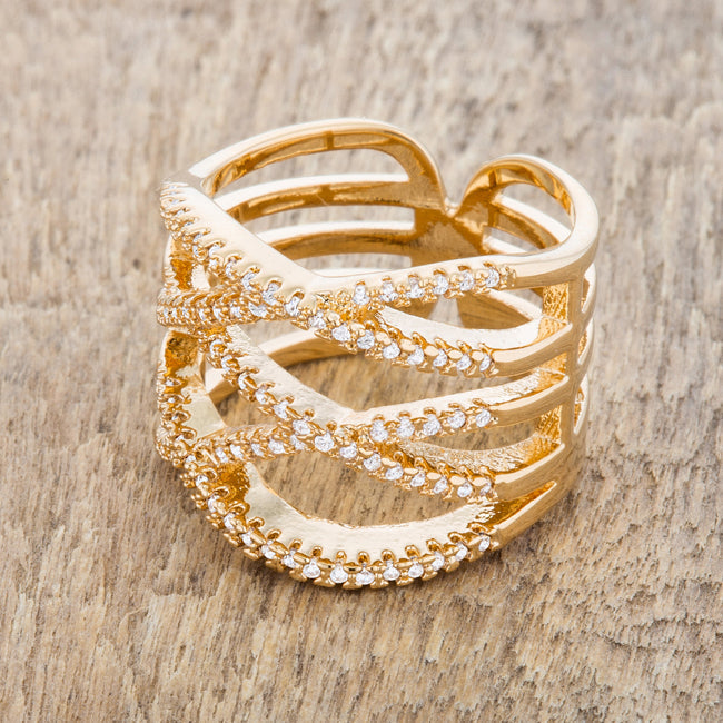 Refined Whisper Signature Edit Mandy 0.6ct CZ 14k Gold Contemporary Wide Ring - Friggin Jewelry Fashion