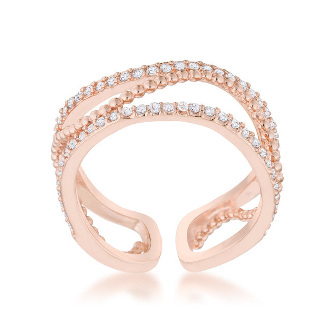Proper Mischief Bold Line Marina 0.5ct CZ Rose Gold Abstract Cuff Ring - Friggin Jewelry Fashion