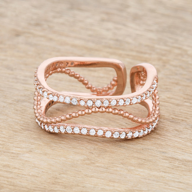 Proper Mischief Bold Line Marina 0.5ct CZ Rose Gold Abstract Cuff Ring - Friggin Jewelry Fashion