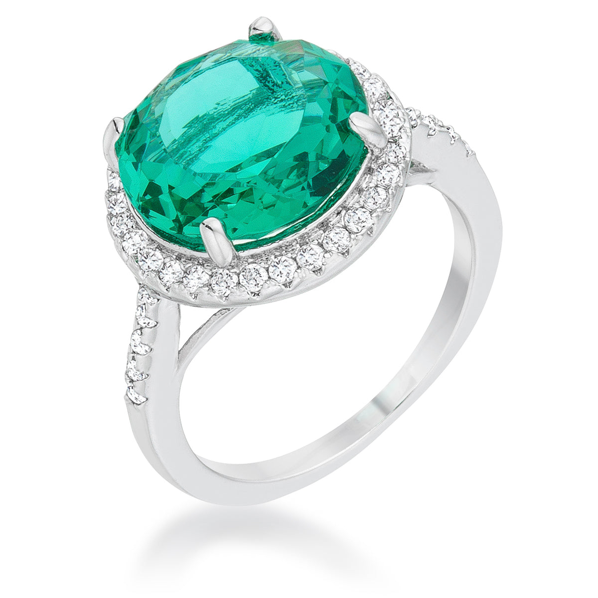 Proper Classic Everyday Edit Emie 7.3ct Blue Green CZ Rhodium Classic Ring - Friggin Jewelry Fashion