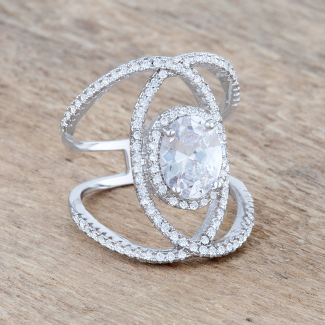 Playful Form Heritage Edit Maura 2.4ct CZ Rhodium Contemporary Cocktail Ring - Friggin Jewelry Fashion