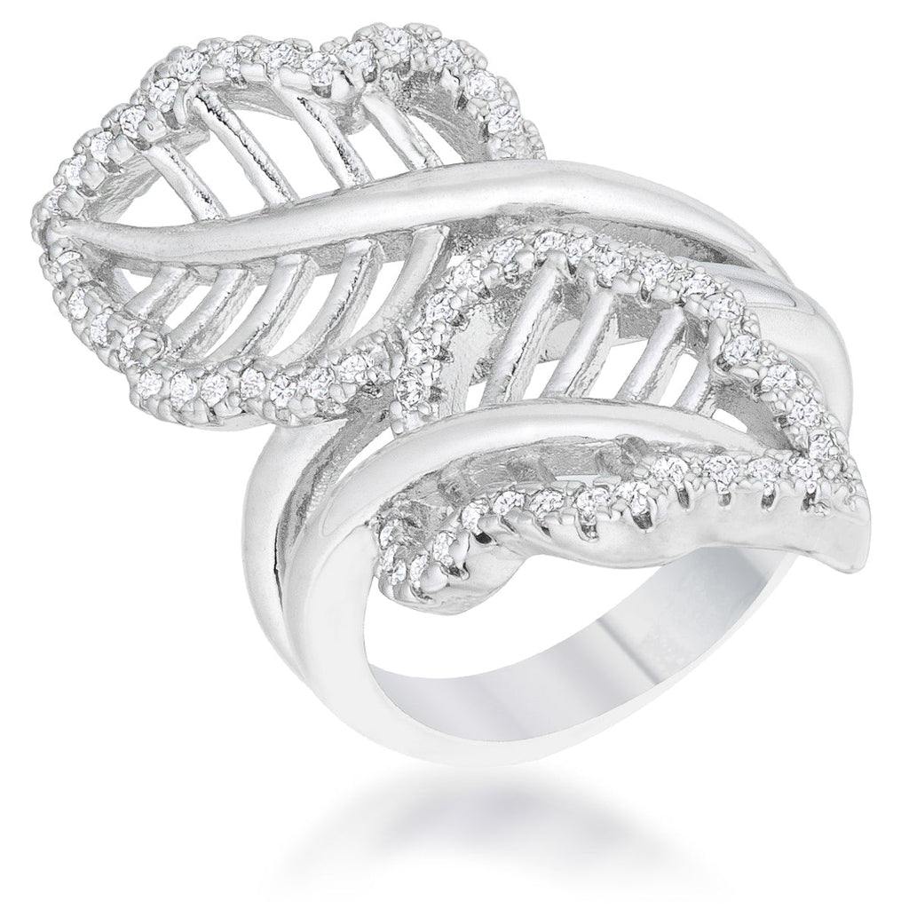 Couture Spark Refined Edit Lina 0.4ct CZ Rhodium Leaf Wrap Ring - Friggin Jewelry Fashion