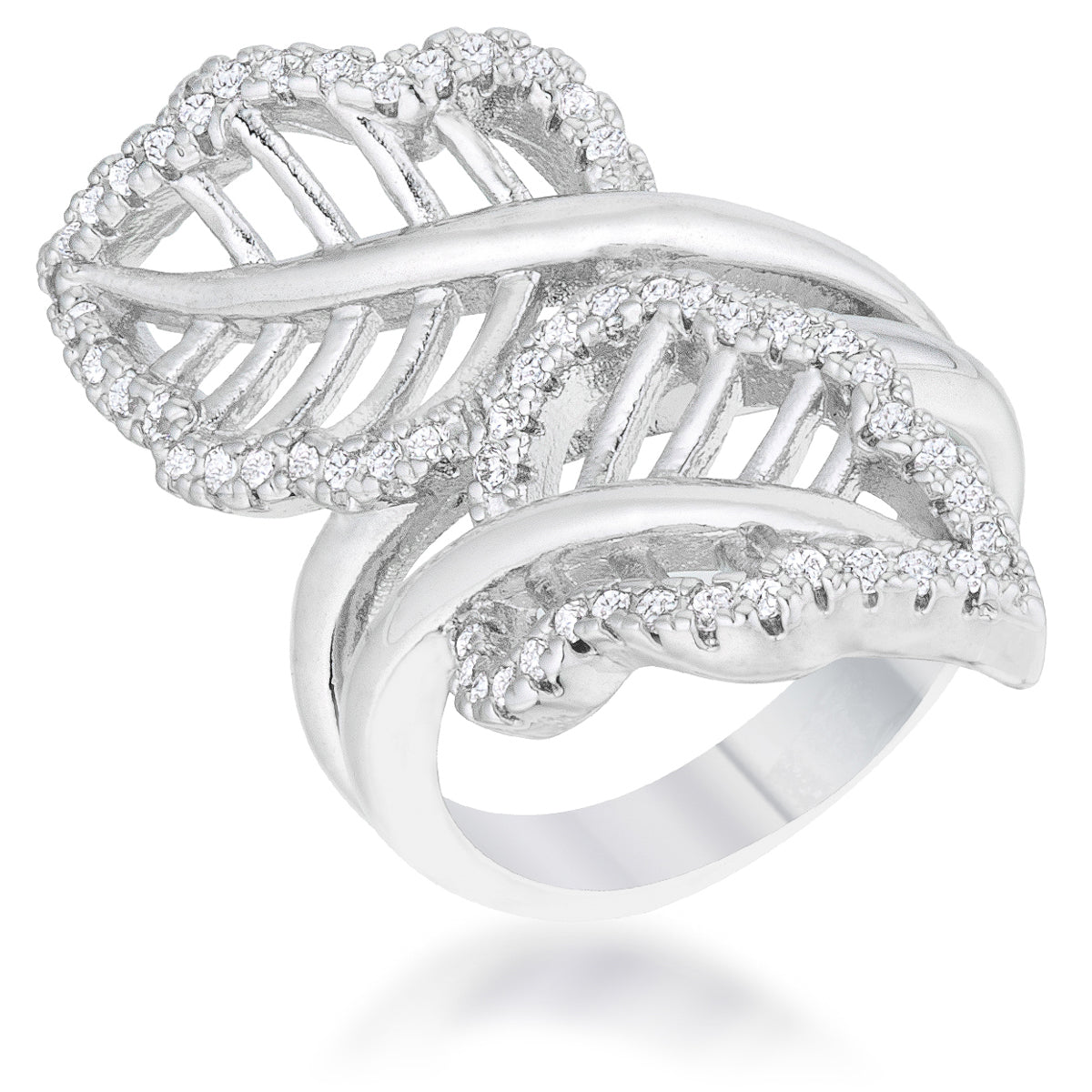 Couture Spark Refined Edit Lina 0.4ct CZ Rhodium Leaf Wrap Ring - Friggin Jewelry Fashion