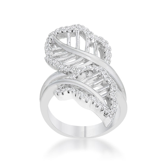 Couture Spark Refined Edit Lina 0.4ct CZ Rhodium Leaf Wrap Ring - Friggin Jewelry Fashion