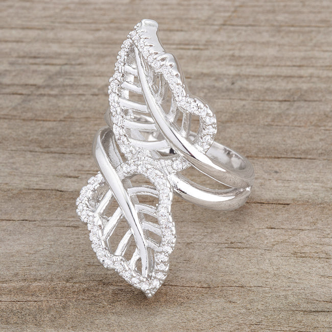 Couture Spark Refined Edit Lina 0.4ct CZ Rhodium Leaf Wrap Ring - Friggin Jewelry Fashion