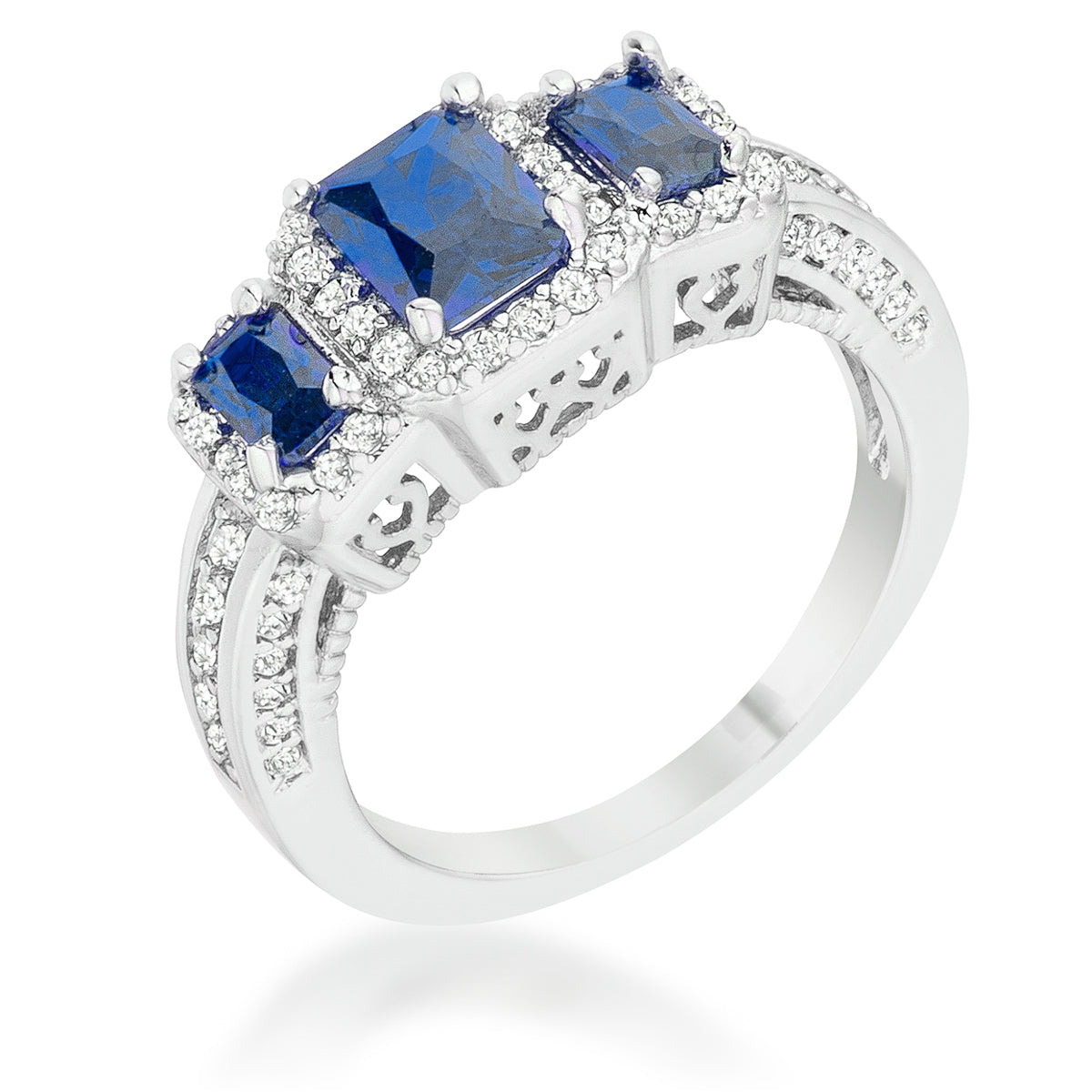 Classic Line Sculpted Edit Rita 2.3ct Sapphire CZ Rhodium Classic Trio Ring - Friggin Jewelry Fashion