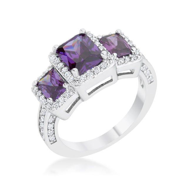 Seductive Detail Icon Series Rita 2.3ct Amethyst CZ Rhodium Classic Trio Ring - Friggin Jewelry Fashion
