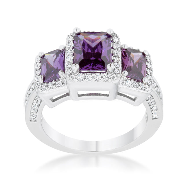 Seductive Detail Icon Series Rita 2.3ct Amethyst CZ Rhodium Classic Trio Ring - Friggin Jewelry Fashion