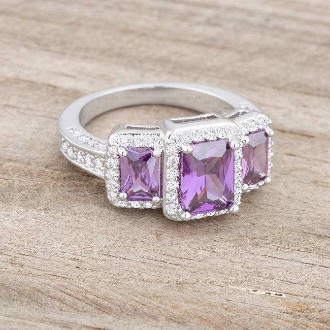 Seductive Detail Icon Series Rita 2.3ct Amethyst CZ Rhodium Classic Trio Ring - Friggin Jewelry Fashion