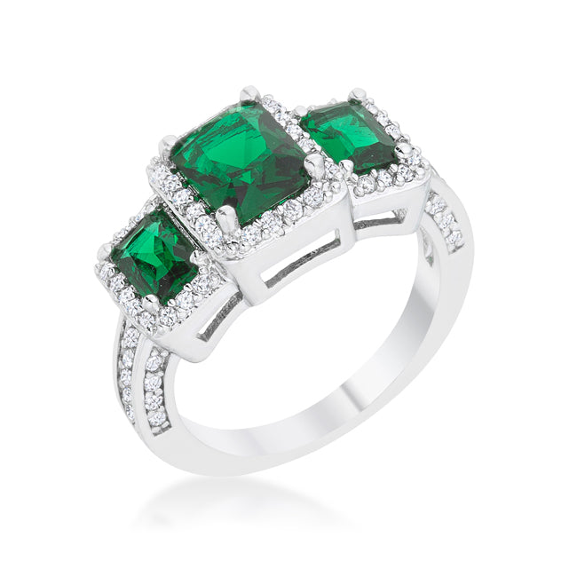 Exclusive Spark Timeless Edit Rita 2.3ct Emerald CZ Rhodium Classic Trio Ring - Friggin Jewelry Fashion