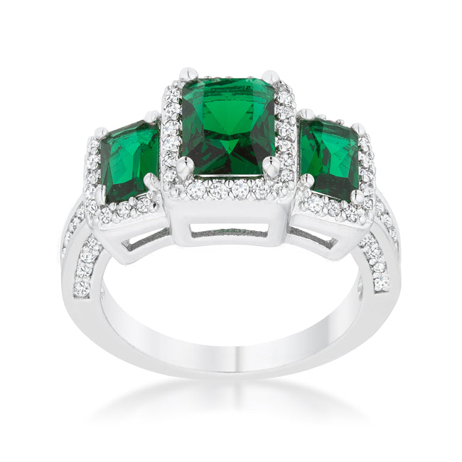 Exclusive Spark Timeless Edit Rita 2.3ct Emerald CZ Rhodium Classic Trio Ring - Friggin Jewelry Fashion