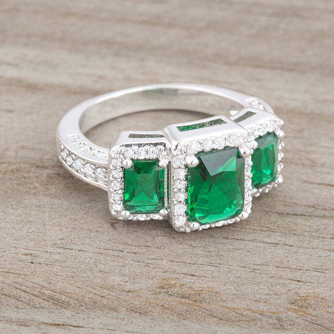 Exclusive Spark Timeless Edit Rita 2.3ct Emerald CZ Rhodium Classic Trio Ring - Friggin Jewelry Fashion