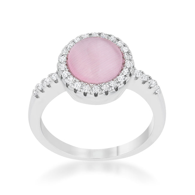 Everyday Spark Modern Icon Patricia 0.3ct CZ Pink Cats Eye Rhodium Classic Ring - Friggin Jewelry Fashion