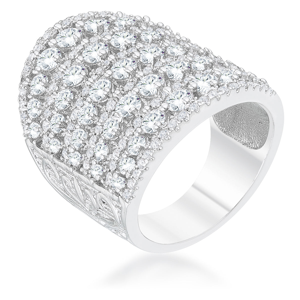 Sculpted Curve Modern Icon Charlyn 2.5ct Rhodium CZ Statement Cocktail Ring - Friggin Jewelry Fashion