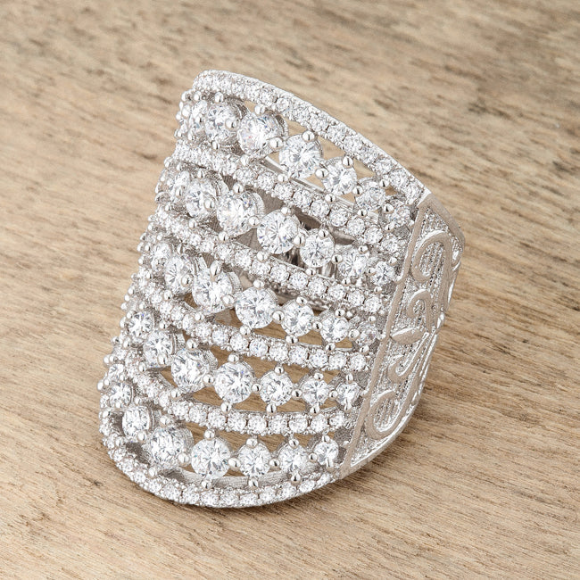 Sculpted Curve Modern Icon Charlyn 2.5ct Rhodium CZ Statement Cocktail Ring - Friggin Jewelry Fashion