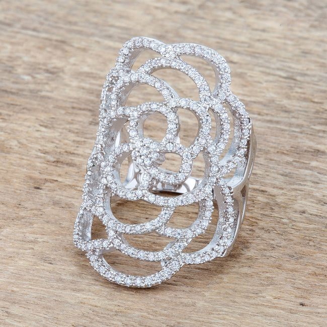 Modern Heroine Classic Edit Rosa 1.25ct CZ Rhodium Filigree Cocktail Ring - Friggin Jewelry Fashion