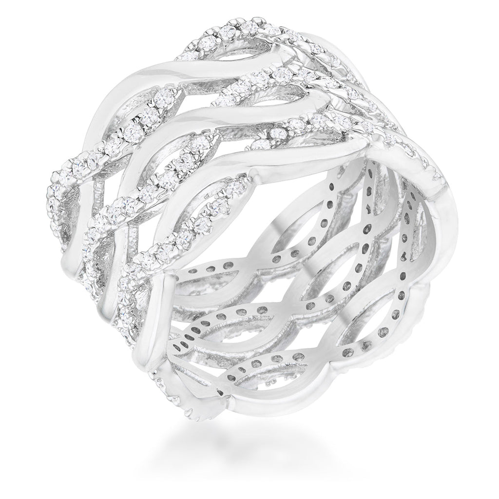 Timeless Sovereign Classic Edit Contemporary 0.88ct CZ Rhodium Twist Wide Cocktail Ring - Friggin Jewelry Fashion