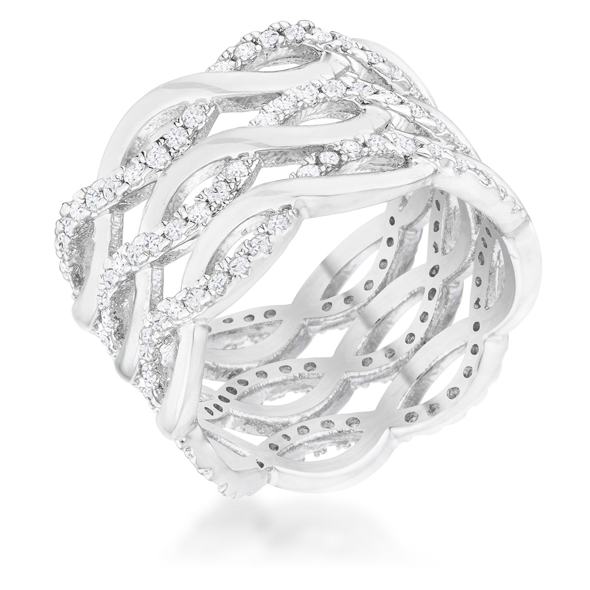 Timeless Sovereign Classic Edit Contemporary 0.88ct CZ Rhodium Twist Wide Cocktail Ring - Friggin Jewelry Fashion