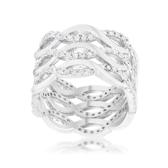 Timeless Sovereign Classic Edit Contemporary 0.88ct CZ Rhodium Twist Wide Cocktail Ring - Friggin Jewelry Fashion