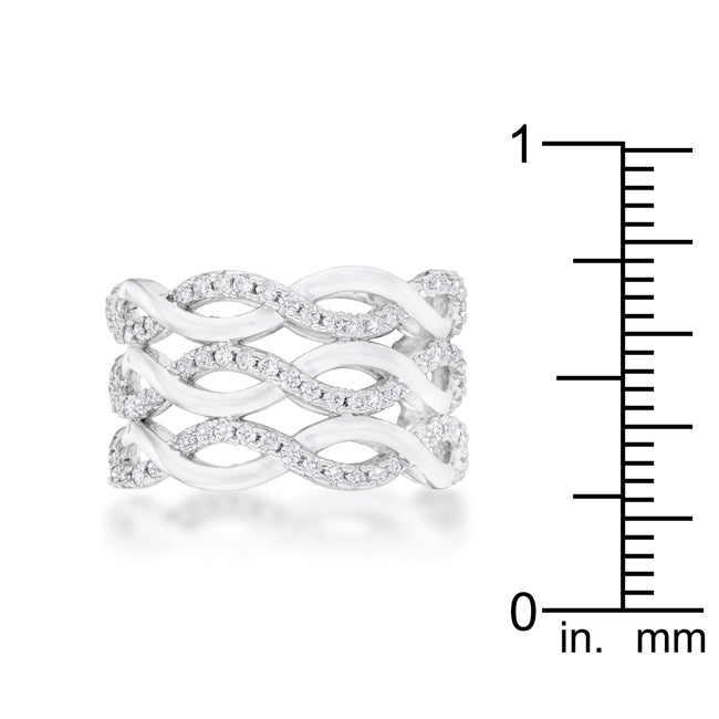 Timeless Sovereign Classic Edit Contemporary 0.88ct CZ Rhodium Twist Wide Cocktail Ring - Friggin Jewelry Fashion