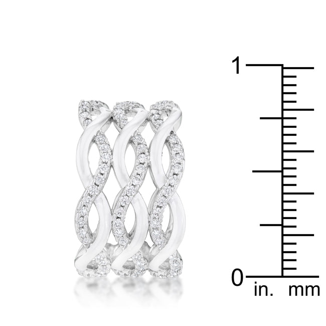 Timeless Sovereign Classic Edit Contemporary 0.88ct CZ Rhodium Twist Wide Cocktail Ring - Friggin Jewelry Fashion
