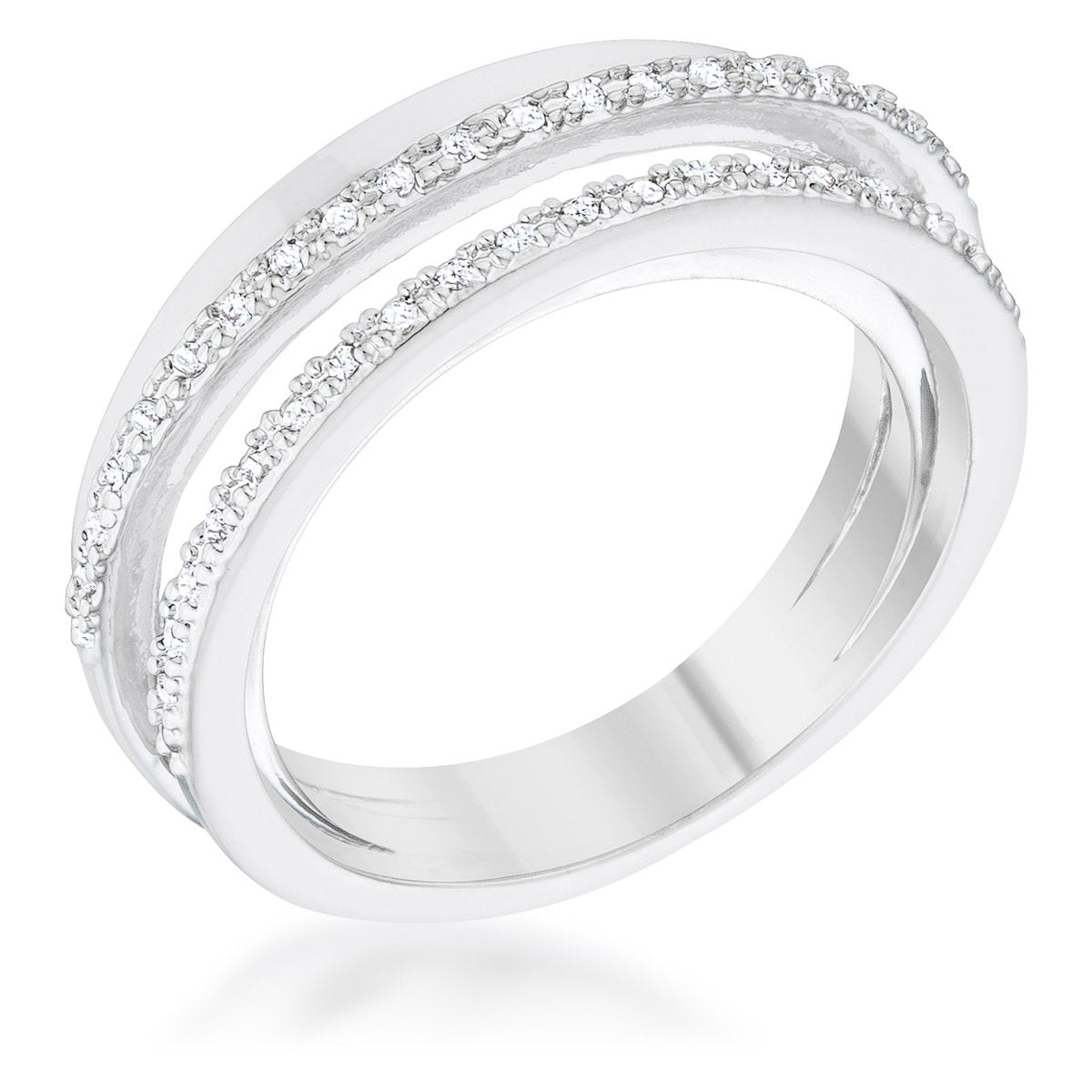 Velvet Heroine Modern Edit Lynn 0.25ct CZ Rhodium Twisted Trio Band Ring - Friggin Jewelry Fashion