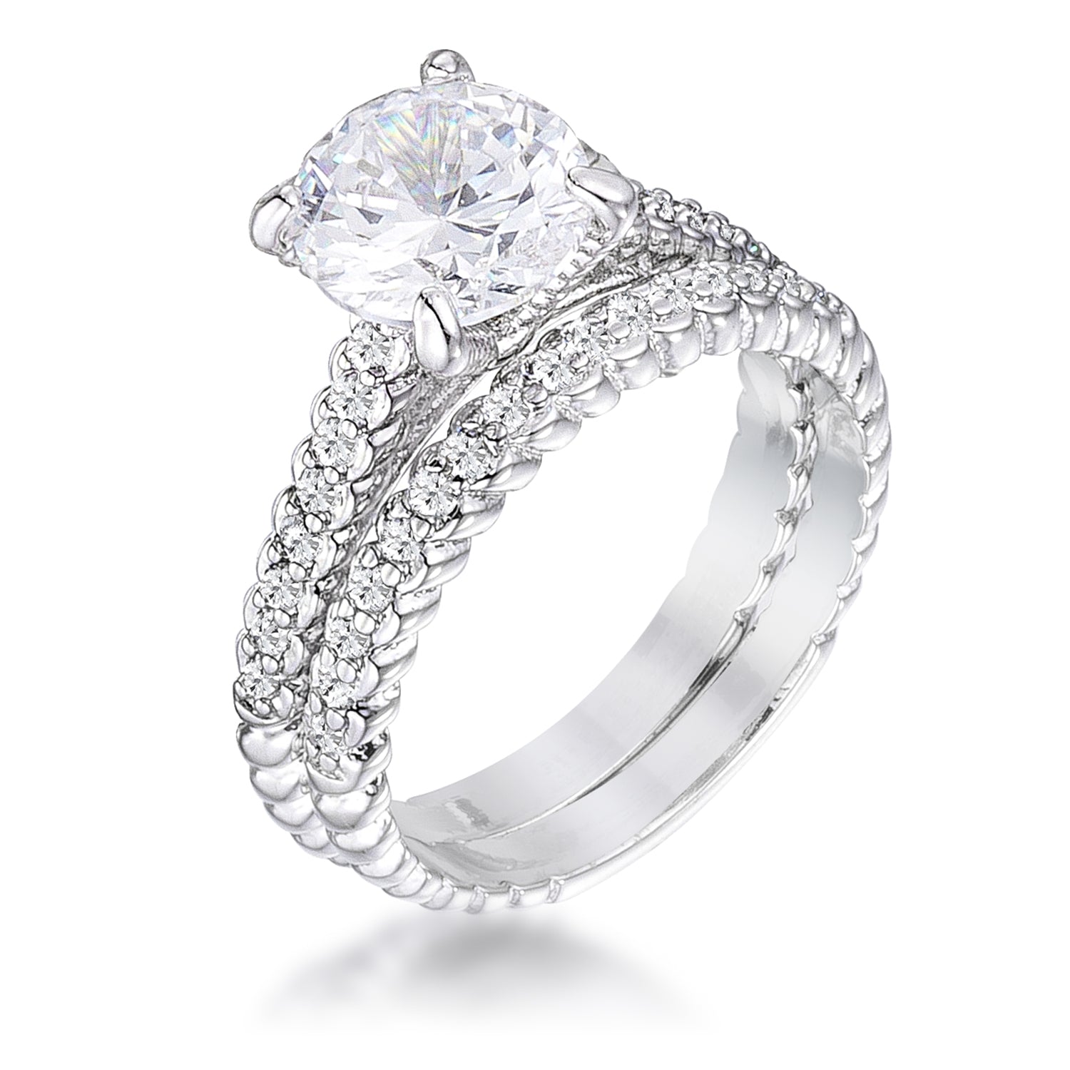 Magnetic Spark Modern Icon 2.1Ct Rhodium Plated Baroque Style Wedding Set - Friggin Jewelry Fashion