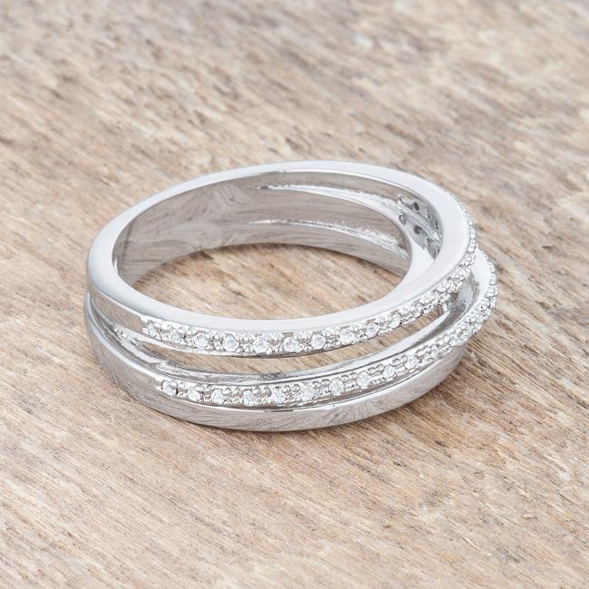 Velvet Heroine Modern Edit Lynn 0.25ct CZ Rhodium Twisted Trio Band Ring - Friggin Jewelry Fashion