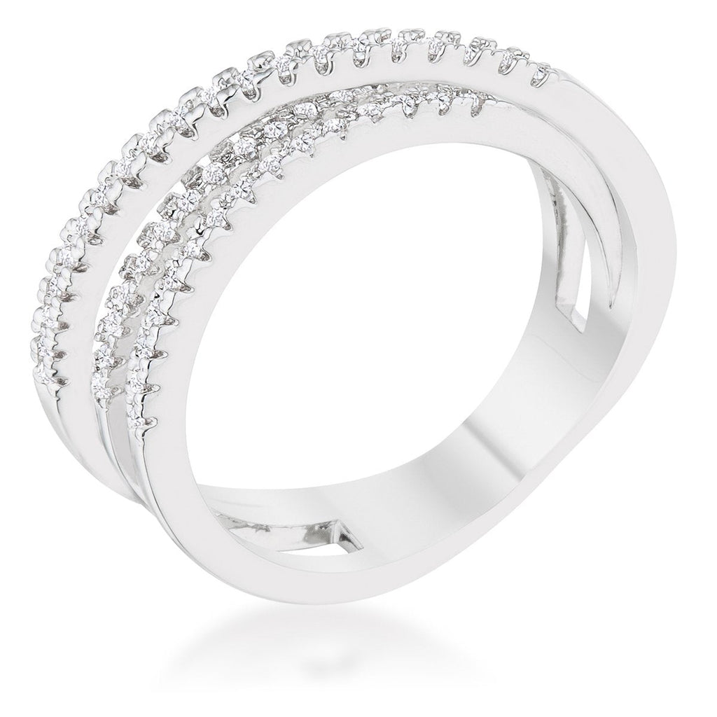 Playful Edge Contemporary Edit Laurie 0.2ct CZ Rhodium Contemporary Trio Band Ring - Friggin Jewelry Fashion