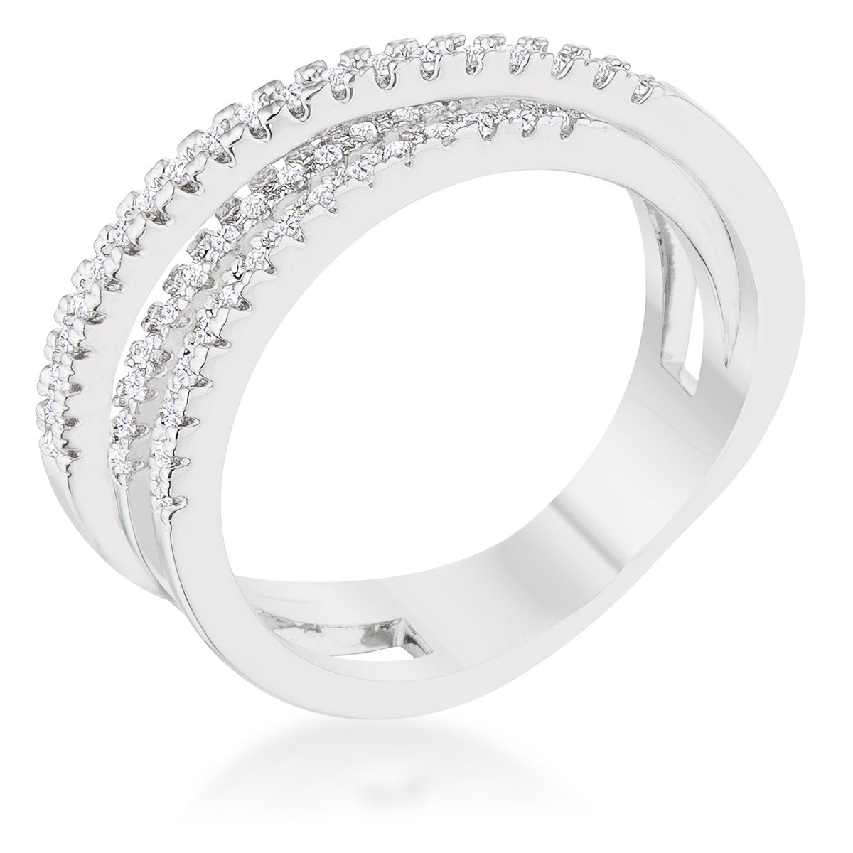 Playful Edge Contemporary Edit Laurie 0.2ct CZ Rhodium Contemporary Trio Band Ring - Friggin Jewelry Fashion