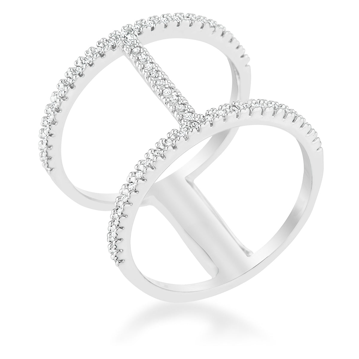 Polished Play Signature Line Christina 0.3ct CZ Rhodium Open Contemporary Wide Ring - Friggin Jewelry Fashion