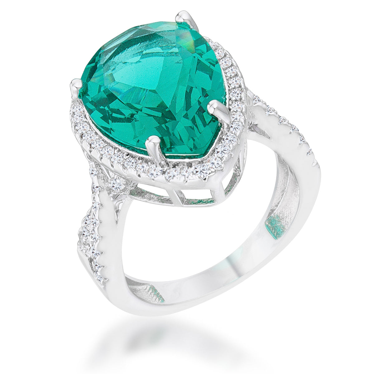 Dazzling Edge Timeless Series Laura 9.9ct Blue Green CZ Rhodium Classic Teardrop Ring - Friggin Jewelry Fashion