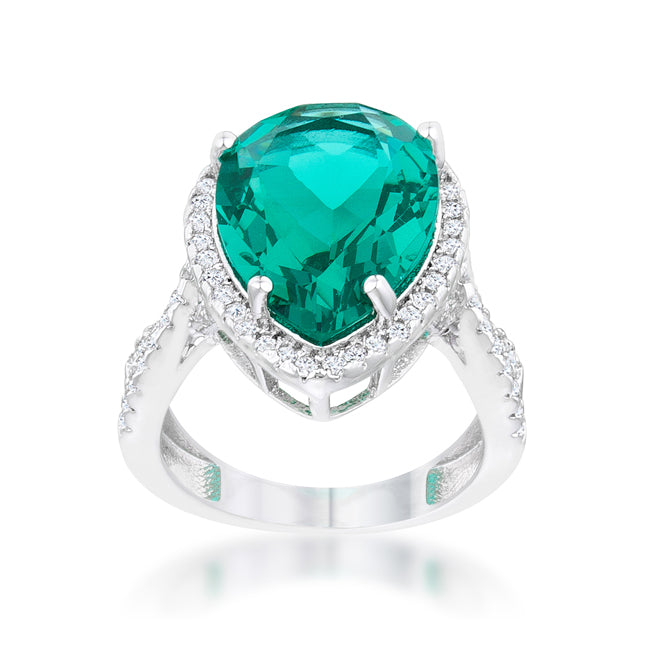 Dazzling Edge Timeless Series Laura 9.9ct Blue Green CZ Rhodium Classic Teardrop Ring - Friggin Jewelry Fashion