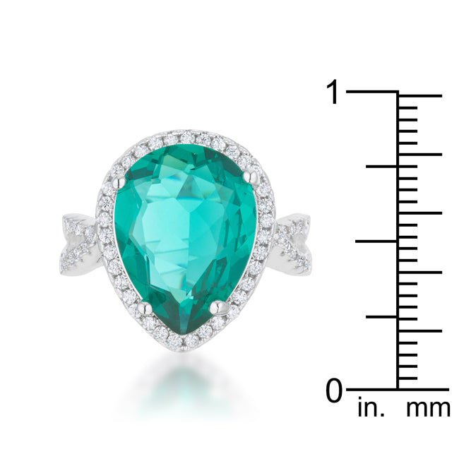 Dazzling Edge Timeless Series Laura 9.9ct Blue Green CZ Rhodium Classic Teardrop Ring - Friggin Jewelry Fashion