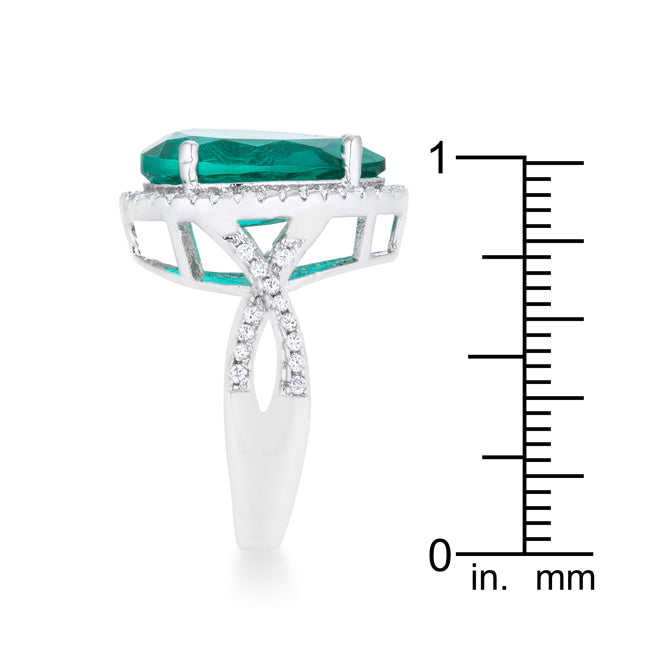 Dazzling Edge Timeless Series Laura 9.9ct Blue Green CZ Rhodium Classic Teardrop Ring - Friggin Jewelry Fashion