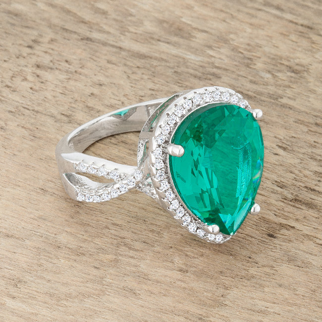 Dazzling Edge Timeless Series Laura 9.9ct Blue Green CZ Rhodium Classic Teardrop Ring - Friggin Jewelry Fashion