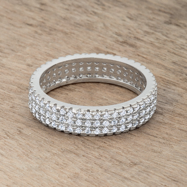 Lustre Detail Studio Line Chare 1.3ct CZ Rhodium Classic Band Ring - Friggin Jewelry Fashion