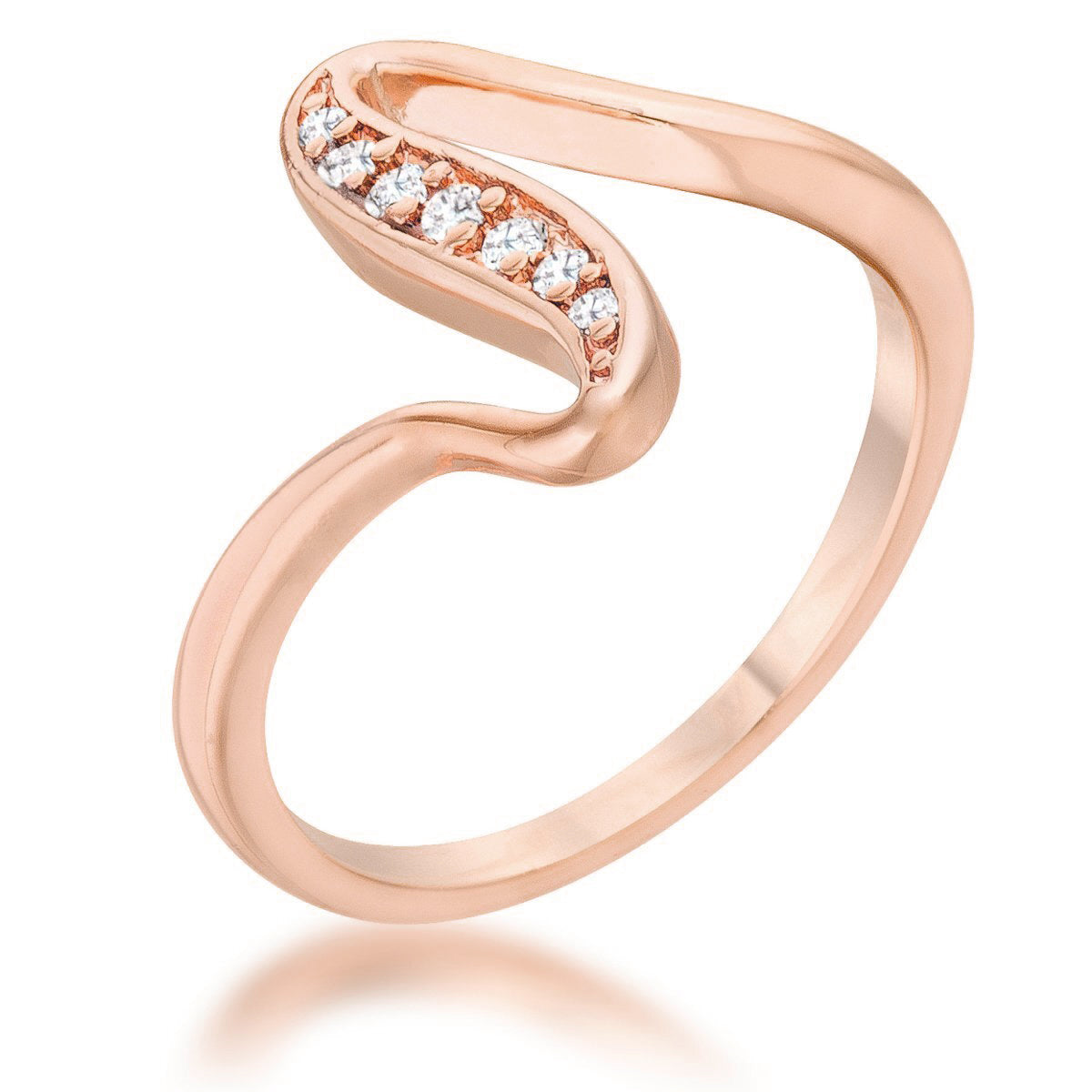 Velvet Heroine Bold Line Sheryl 0.07ct CZ 14k Rose Gold Simple Wave Ring - Friggin Jewelry Fashion