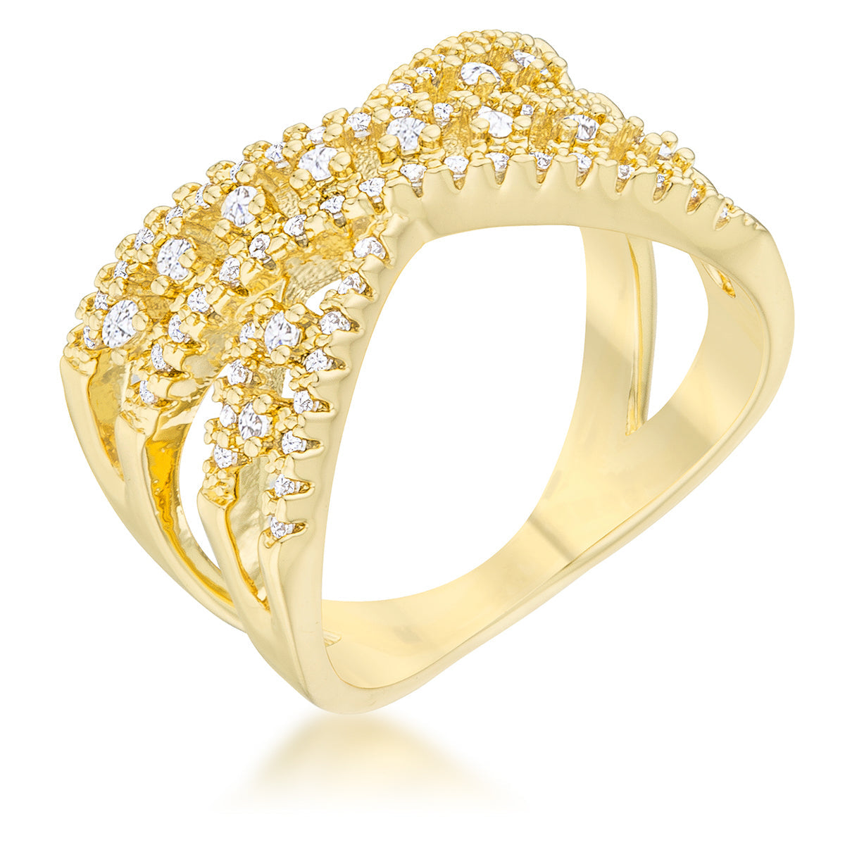 Everyday Bold Whisper Line Sandy 0.37ct CZ 14k Gold Classic Criss Cross Ring - Friggin Jewelry Fashion