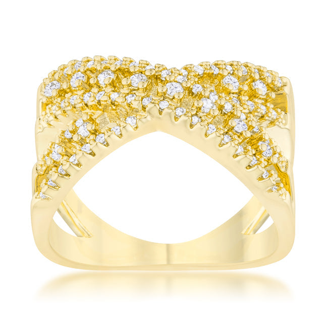 Everyday Bold Whisper Line Sandy 0.37ct CZ 14k Gold Classic Criss Cross Ring - Friggin Jewelry Fashion