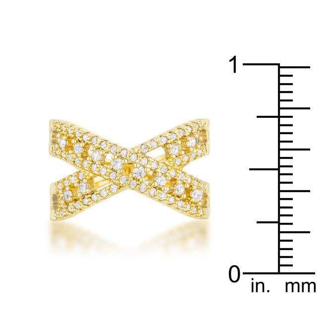 Everyday Bold Whisper Line Sandy 0.37ct CZ 14k Gold Classic Criss Cross Ring - Friggin Jewelry Fashion