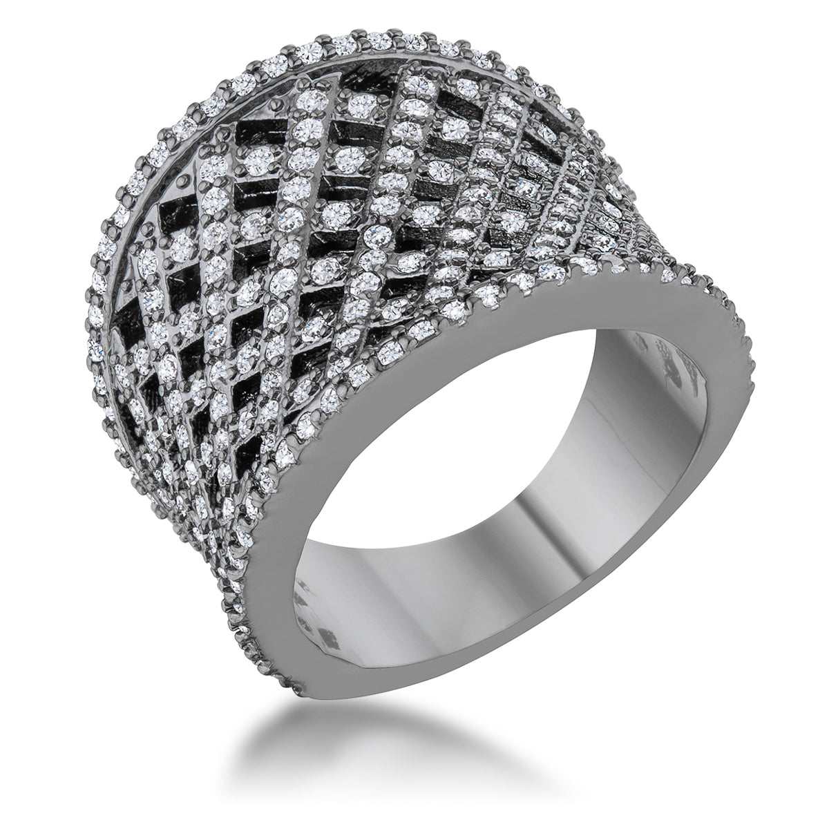 Couture Whisper Signature Line Brin 1.4ct CZ Hematite Wide Woven Style Ring - Friggin Jewelry Fashion