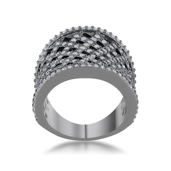 Couture Whisper Signature Line Brin 1.4ct CZ Hematite Wide Woven Style Ring - Friggin Jewelry Fashion