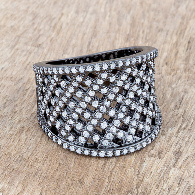 Couture Whisper Signature Line Brin 1.4ct CZ Hematite Wide Woven Style Ring - Friggin Jewelry Fashion