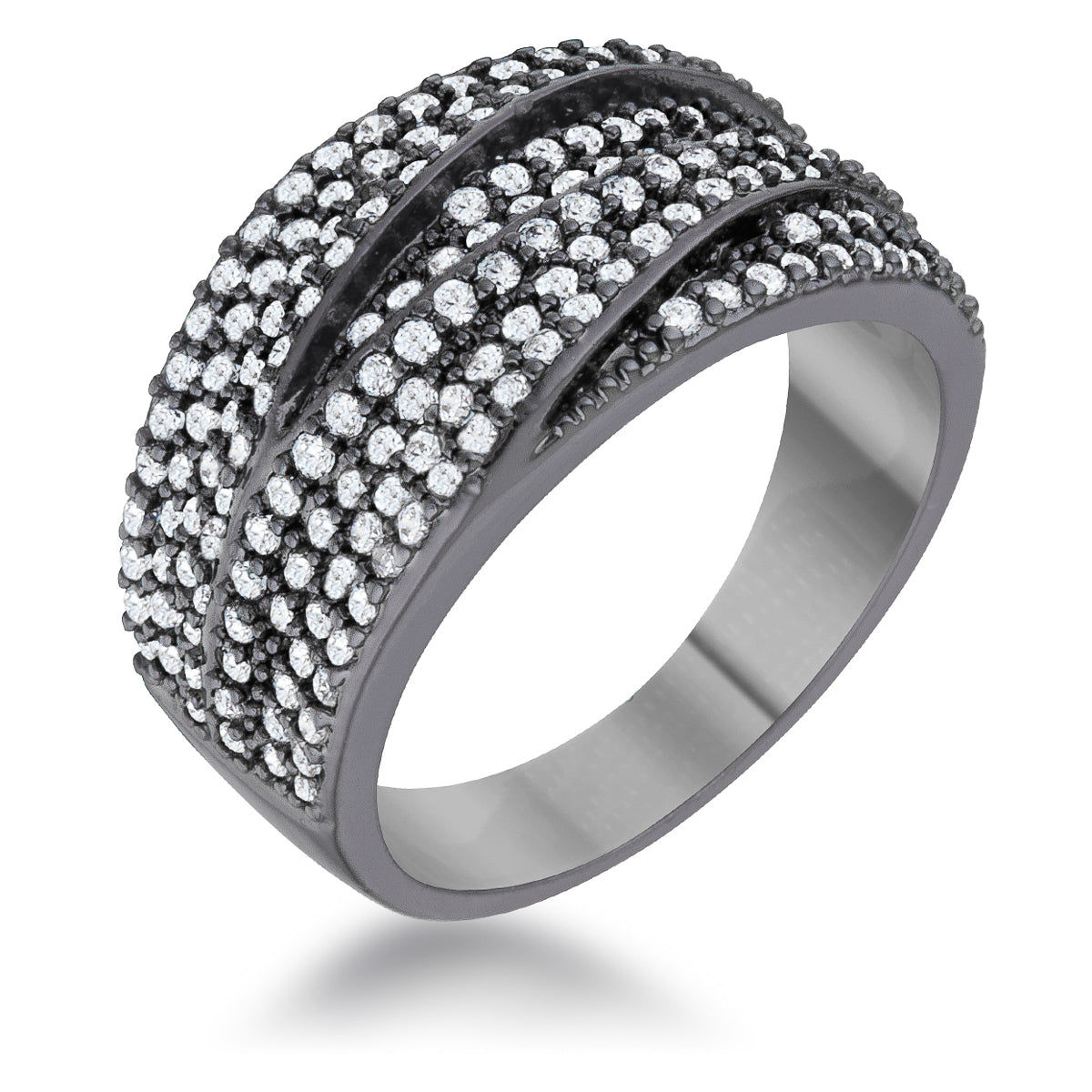 Radiant Edge Classic Series Kina 1.7ct Clear CZ Hematite Contemporary Cocktail Ring - Friggin Jewelry Fashion