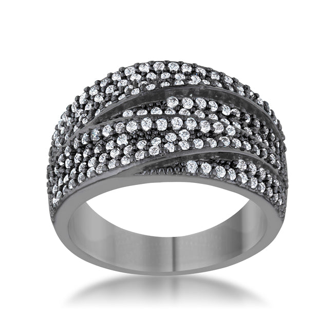 Radiant Edge Classic Series Kina 1.7ct Clear CZ Hematite Contemporary Cocktail Ring - Friggin Jewelry Fashion