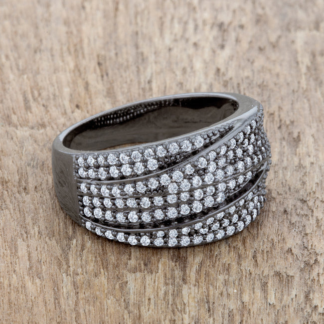 Radiant Edge Classic Series Kina 1.7ct Clear CZ Hematite Contemporary Cocktail Ring - Friggin Jewelry Fashion