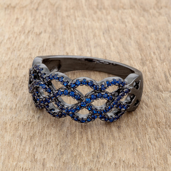Proper Mischief Bold Line Brina 0.4ct Sapphire CZ Hematite Twist Ring - Friggin Jewelry Fashion